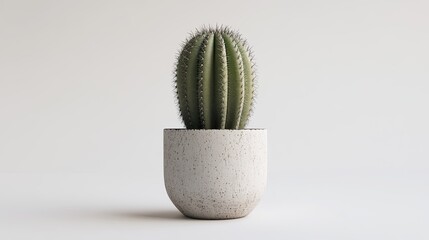 Single cactus plant on a white background, highlighting its unique shape and texture