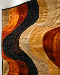 Wall Mural - A quilt with a pattern of brown, black, and orange stripes