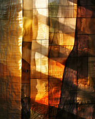Wall Mural - A piece of cloth with a pattern of wood grain and a sun shining on it