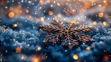 Wall Mural - Golden Snowflake Winter Wonderland Beautiful golden sparkling background with Snowflakes