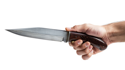 Hand holding a knife on transparent background