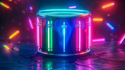 A neon colored drum with neon lights on it