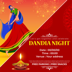 Sticker - Vector illustration of Dandiya Night Invitation social media feed template