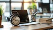 © Dara - Desk with a focus on time management tools and productivity aids.