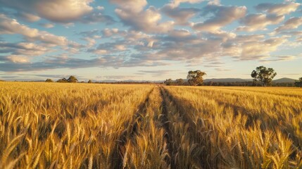 Wall Mural - A field of golden wheat with a few trees in the background