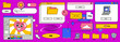 © Екатерина Семеряка - Vaporwave Desktop. Template different Screens on an old retro PC in the y2k style. illustration of chat messenger, media player, button, internet draw in 90s style in pink background. Vector Wallpaper