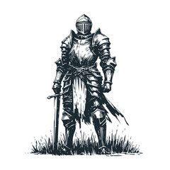 Canvas Print - The paladin knight. Black white vector illustration.