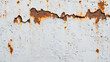 © alexandre - A close-up view of a rusty metal surface with white paint peeling away to reveal the corroded texture underneath