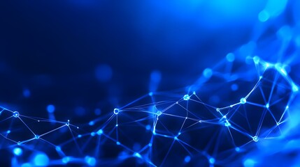Abstract blue digital network background featuring interconnected nodes and points, representing data flow and technological connectivity.