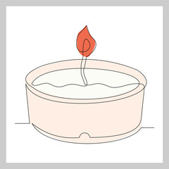 Continuous single line sketch drawing of aromatic therapy romantic burning candle light in glass jar. One line art of beautiful spa candle relaxation vector illustration