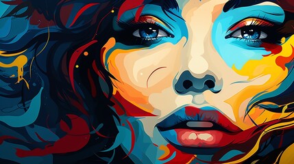 Wall Mural - Abstract portrait of a woman with colorful makeup and vibrant hair.