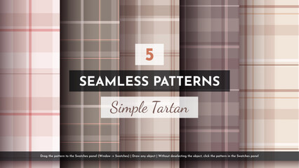 Poster - 5 Seamless Simple Tartan Pattern. Traditional Scottish Texture. Fashionable Fabric. Textile Background