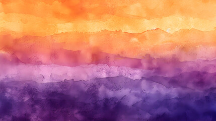 Wall Mural - A painting of a sunset with a purple and orange background