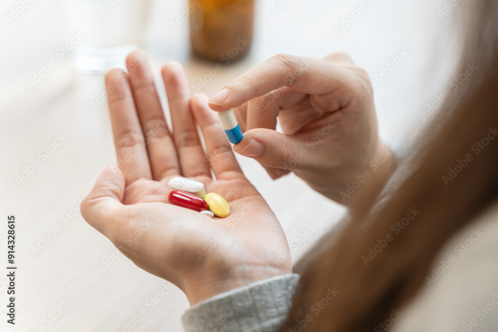 Healthcare Harmony: Close-Up Hands Holding Medication and Water Glass for Optimal Wellness, Pharmaceutical Treatment and mental health treatment