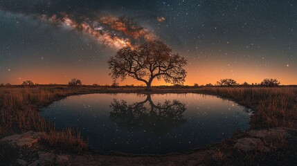 Sticker - tree sunset over lake