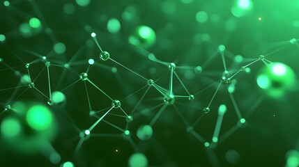 Abstract green technology background featuring interconnected nodes and lines representing a digital network or molecular structure.