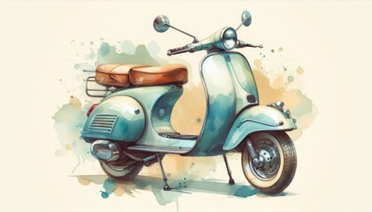 Vespa scooter, scooter, Wide large wall decor portrait illustration, landscape, unique art, wall decor, art, motor bike art