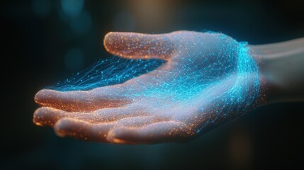 Digital Energy Flowing Through an Open Hand