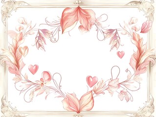 Canvas Print - Romantic Pastel Frame with Delicate Floral and Heart Patterns for Sentimental