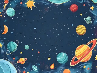 Wall Mural - captivating galactic themed frame with vibrant planets shimmering stars and cosmic colors