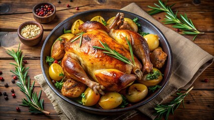 Golden Roasted Chicken and Potatoes with Herbs and Spices  AI Generated