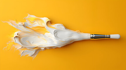 Poster - A paintbrush with white and yellow paint splattered on a yellow background.