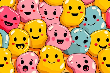 Funny smile face pattern. Vector doodle cartoon kawaii character illustration design icon