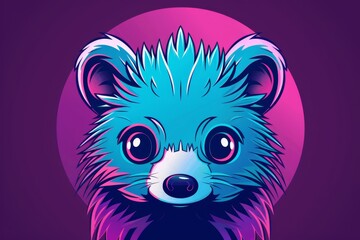 Sticker -  A tight shot of a small creature against a backdrop of purple and pink A pink and blue circle lies behind it