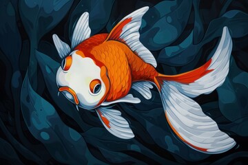 Wall Mural -  A gold and white fish swims in a pool, its surface dotted with bubbles