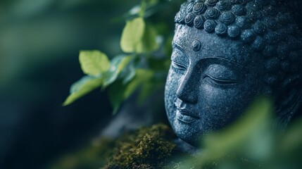 Wall Mural - Buddha statue sporting a facial plant growth