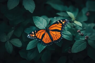 Wall Mural - Monarch Butterfly Resting on Lush Green Foliage