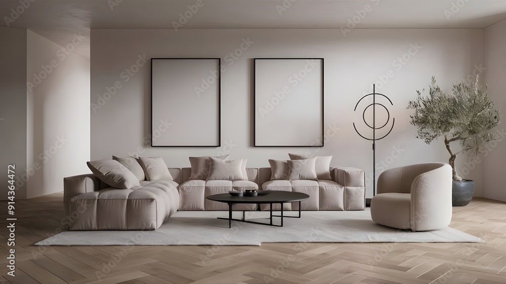 Modern living room interior with a sleek design and elegant furnishings ...