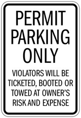 Wall Mural - Parking permit signs Violators will be ticketed, booted or towed at owner's risk and expense