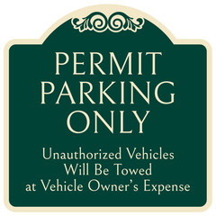 Poster - Parking permit signs unauthorized vehicles will be towed at vehicle owner's expense