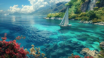 Wall Mural - Sailboat in a Tranquil Bay