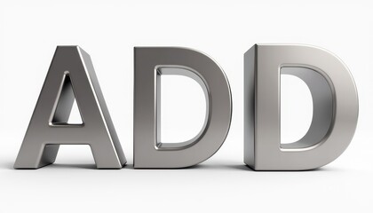 Wall Mural - 3D silver letters spelling out 'ADD' against a white background.