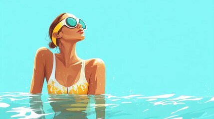 Wall Mural - Swimming girl, illustrated.