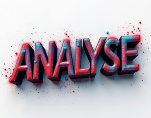 Wall Mural - Bold red and blue 3D typography of the word 'Analyse' with splatter effect.