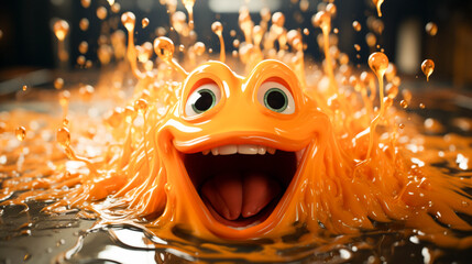 A cartoon character with lots of liquid dripping down