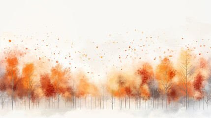 Wall Mural - A painting of a forest with trees in various shades of orange and brown