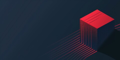 Wall Mural - blue and red background with geometric shapes red lines on a dark blue background an isometric cube 