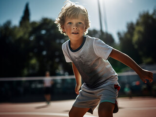 Boy playing tennis on a playground