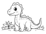 Drawing simple lines cute dinosaur coloring book pages. cartoons for preschool children