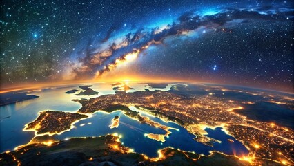 Wall Mural - Celestial Tapestry: Europe's Nighttime Symphony  generative AI