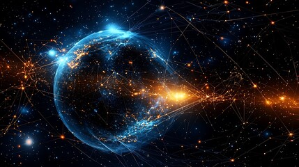 abstract starry scene with glowing constellations and astrological signs, leaving room for copy spac