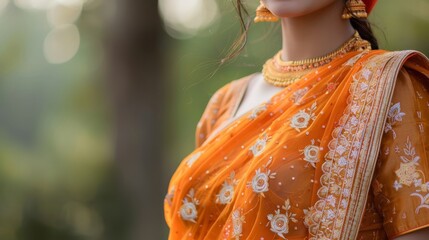 Beautiful Indian woman in an orange sari