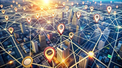 Wall Mural - abstract urban navigation: a network of interconnected polygons guiding the way generative ai