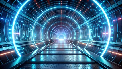 Wall Mural - a symphony of light and motion: immersive vr training in a futuristic tunnel generative ai