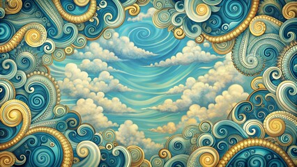 Retro Vibes: A Whimsical Blue Sky Tapestry  Generative AI