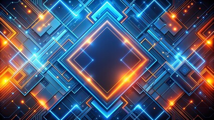 Wall Mural - abstract tech interface: neon blue and orange geometric forms ai generated